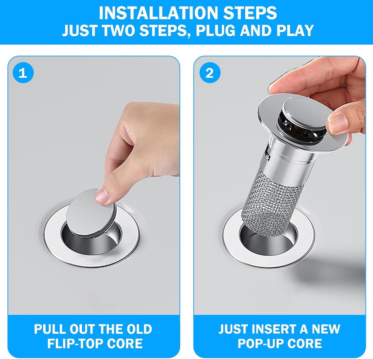 Stainless steel Drain 34-40mm - Drain Stopper - Bathroom Washbasin Drain Plug