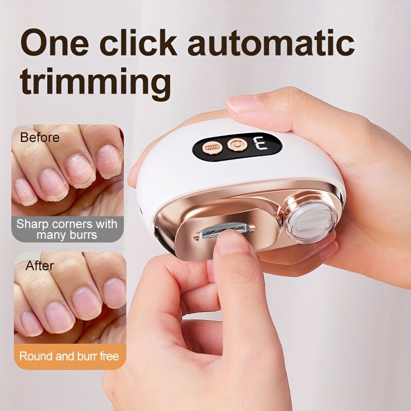 Smart Electric Nail Clipper 2-in-1 Polishing & Grooming Tool, USB Rechargeable