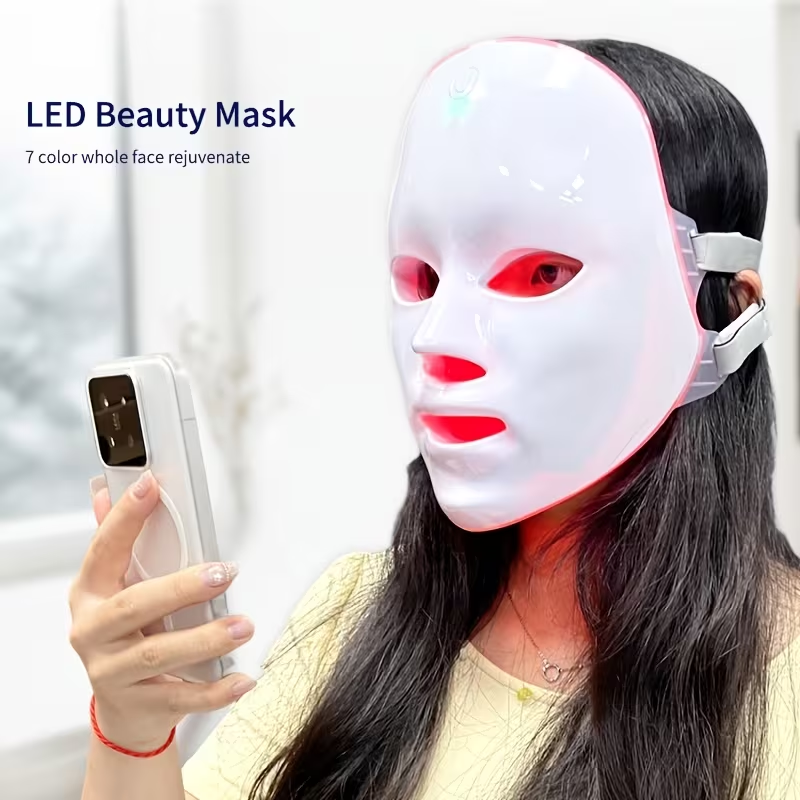 7-Color Facial Mask Device with USB- Light Beige Care, Portable Face Mask Machine for Home Use, 7 Colors Suitable for Women &, Skincare, Valentine's Day