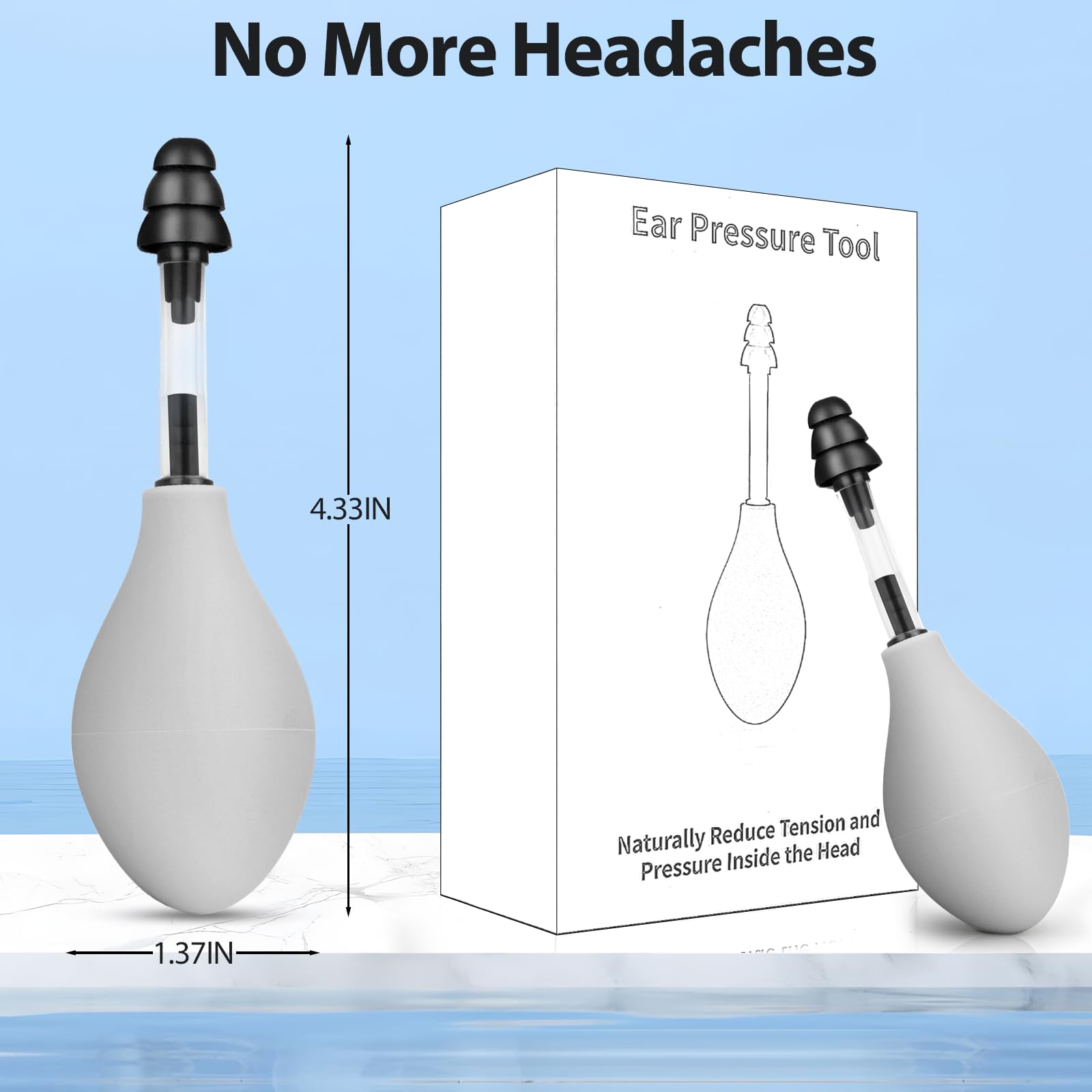 Ear Pressure Relief Tool – Natural Headache & Tinnitus Relief Device, Instant Pain Reduction, Portable Ear Massage for Migraine, Insomnia, Dizziness Use(Grey)