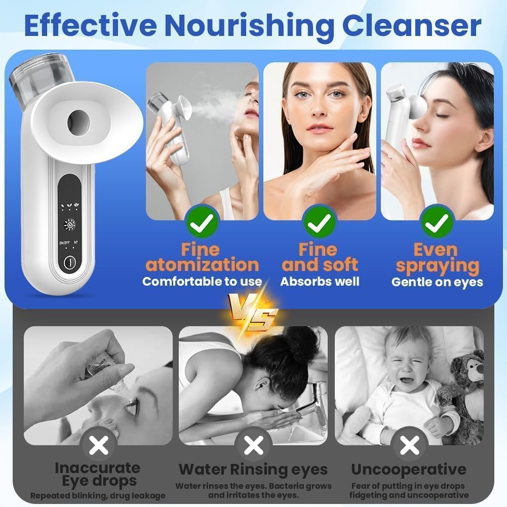 Portable Eye Mist Sprayer with Warm Steam & Nano Spray – Compact Facial Hydration Device for Daily Eye & Skin Care (White)