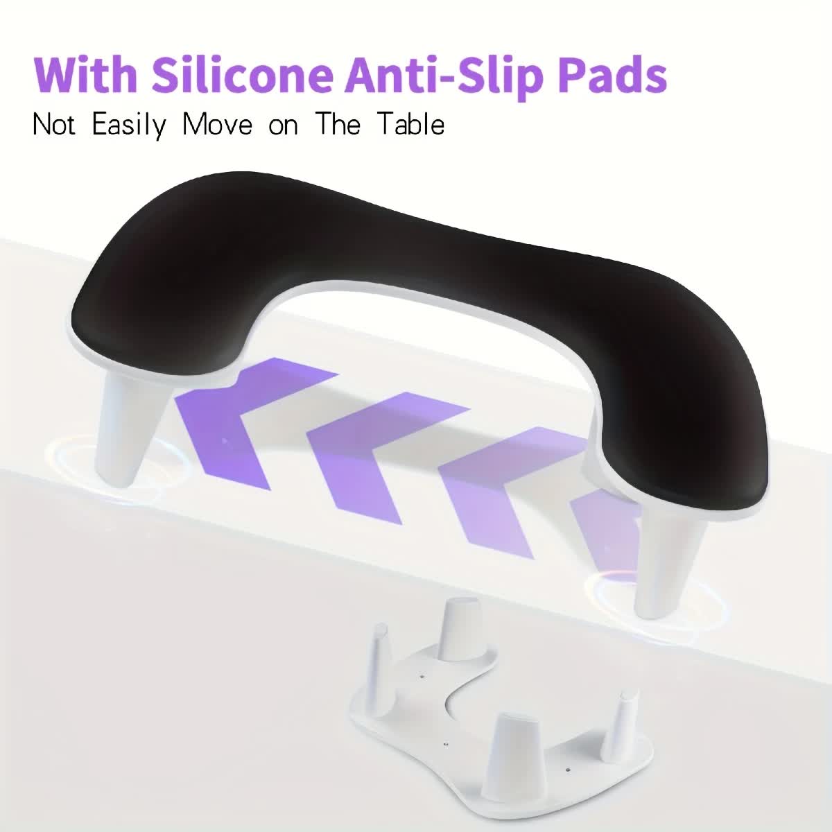 BLACK This handheld nail care device integrates a U-shaped pillow and comes with a portable detachable stand. Designed with an inclined PU material and a sturdy base, it is crafted for both comfort and portability.
