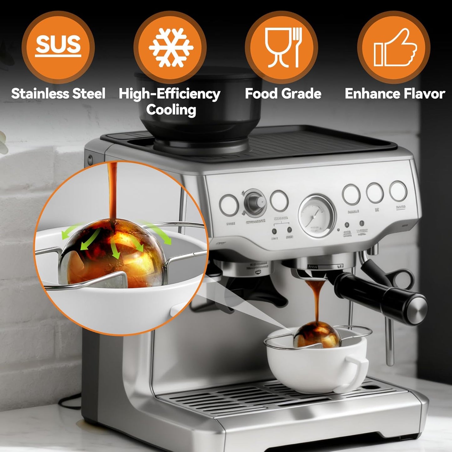 2 Pack Espresso Frozen Ball for Espresso Coffee, Stainless Steel