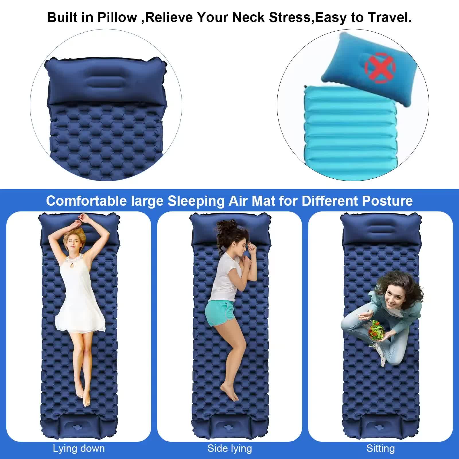 Grey Portable Outdoor Inflatable Mat - Foot-Operated Camping Sleeping Pad