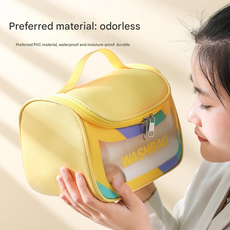 PVC Transparent Cosmetic Bag,Waterproof Portable Travel Organizer with Handle(Black)