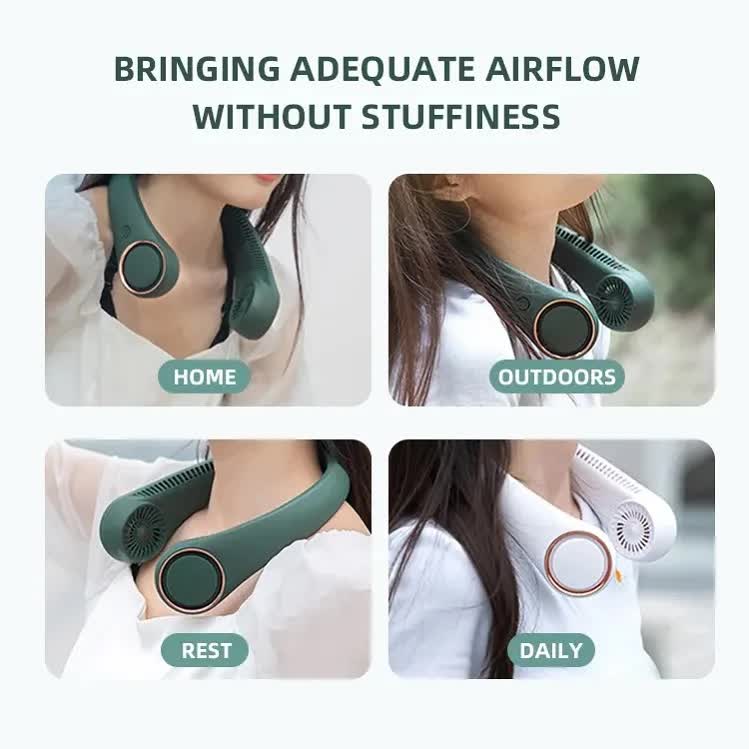 Portable Neck Fan 4000mAh Rechargeable Bladeless Personal Fan 3 Speeds Quiet Hands Free Cooling Device with 360 Airflow USB Type-C for Travel Outdoor Black