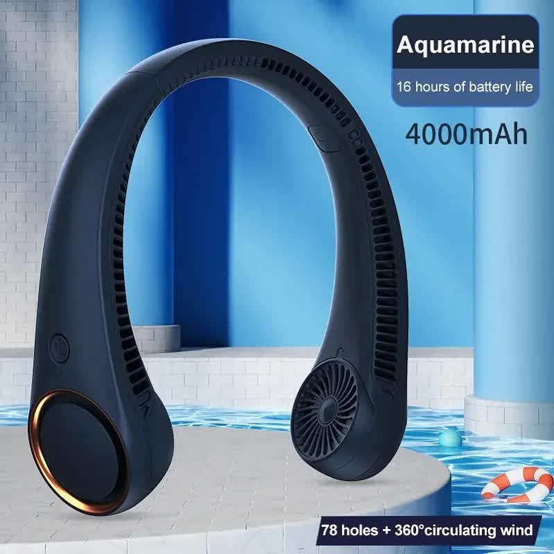 Portable Neck Fan 4000mAh Rechargeable Bladeless Personal Fan 3 Speeds Quiet Hands Free Cooling Device with 360 Airflow USB Type-C for Travel Outdoor Black