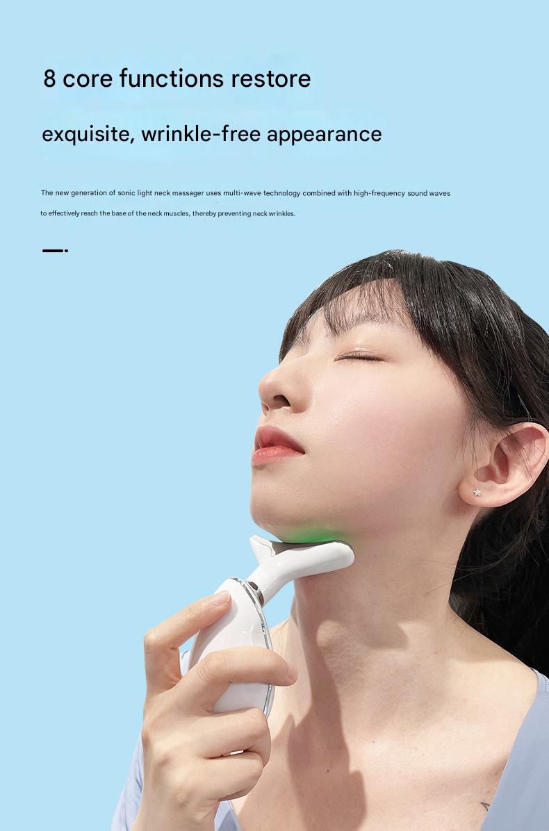 Black Neck and Face Massager - 3 Colour Light Therapy, EMS Microcurrent, Vibration & Heat - Rechargeable Anti-Ageing Device for Wrinkles, Neck Lines, Jawline & Skin Tightening - Portable Home Beauty Tool